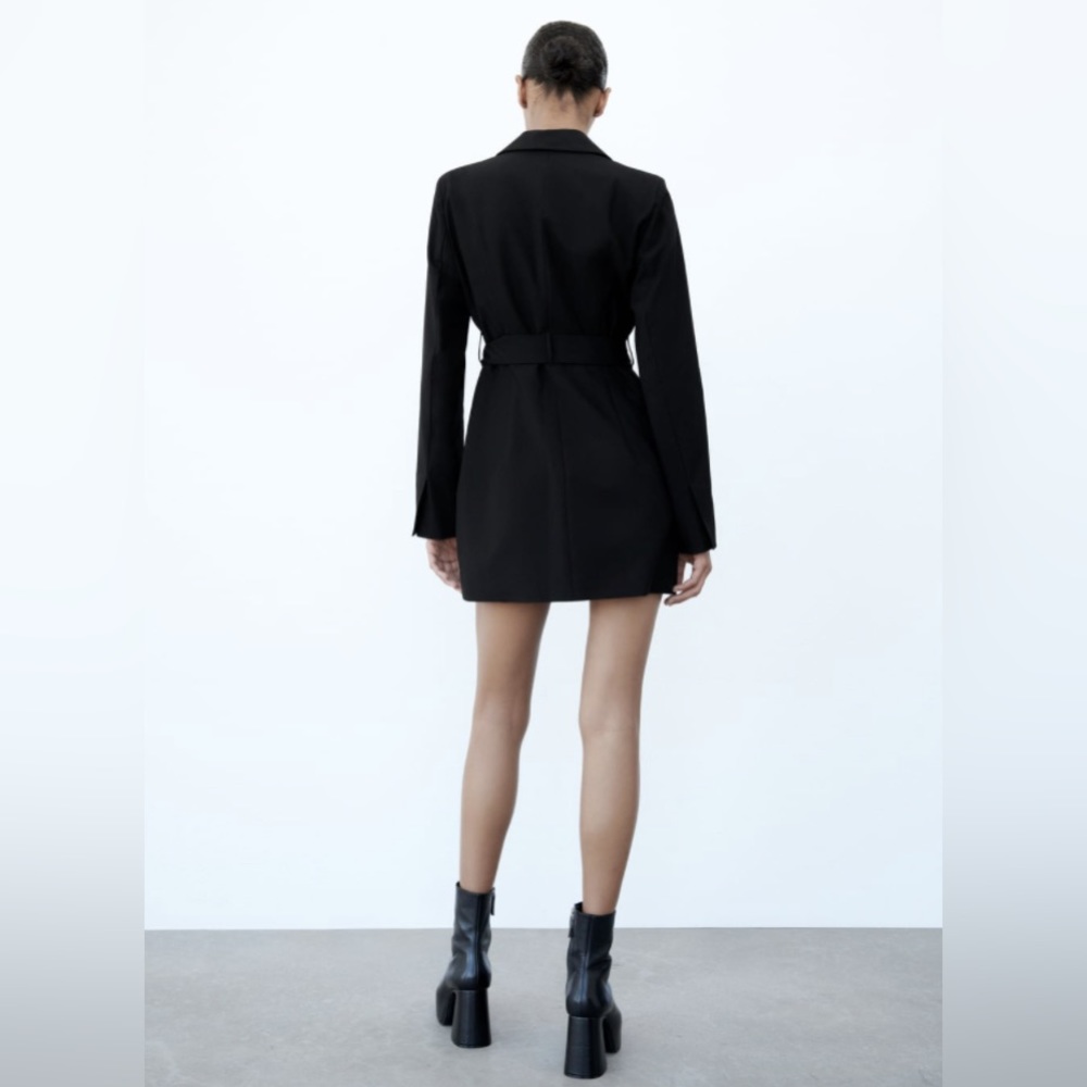 New Zara Belted Blazer Black Dress 8342/340 Small Medium Bloggers Fav - Picture 3 of 11